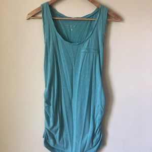 Teal maternity tank with cinched sides